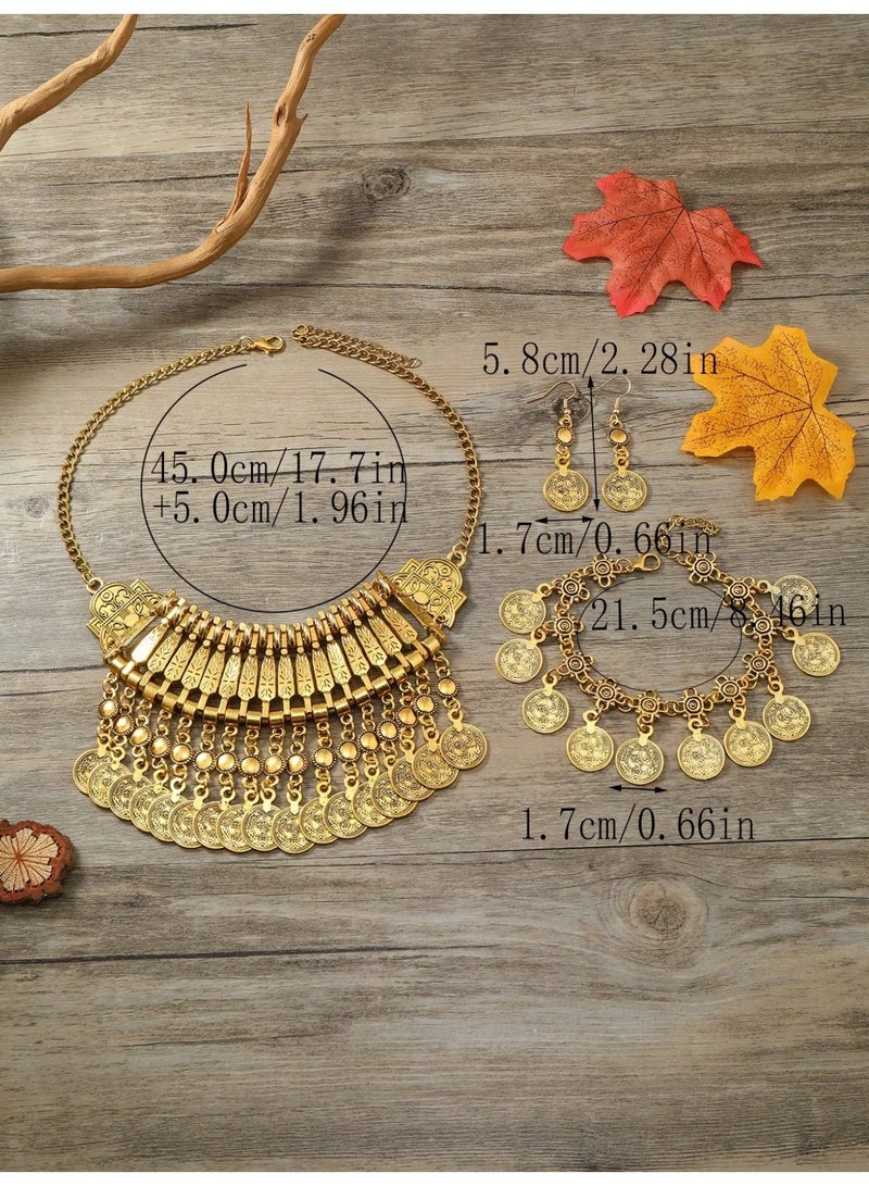 Saudi Founding Day Luxury Antique Gold-Tone Jewelry Set (Necklace, Bracelet & Earrings) – Elegant Traditional Accessories for a Premium Heritage-Inspired Look - Image 5